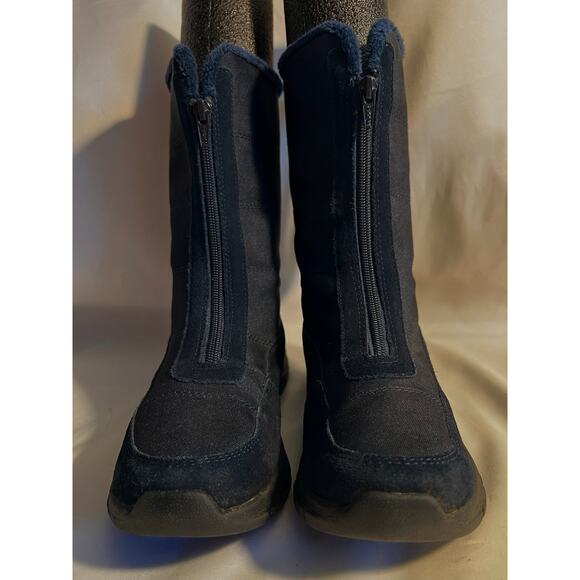 LANDS END NAVY BLUE SUEDE & FABRIC FLEECE LINED MID CALF SNOW BOOT FRONT ZIP 7 B - Picture 3 of 8